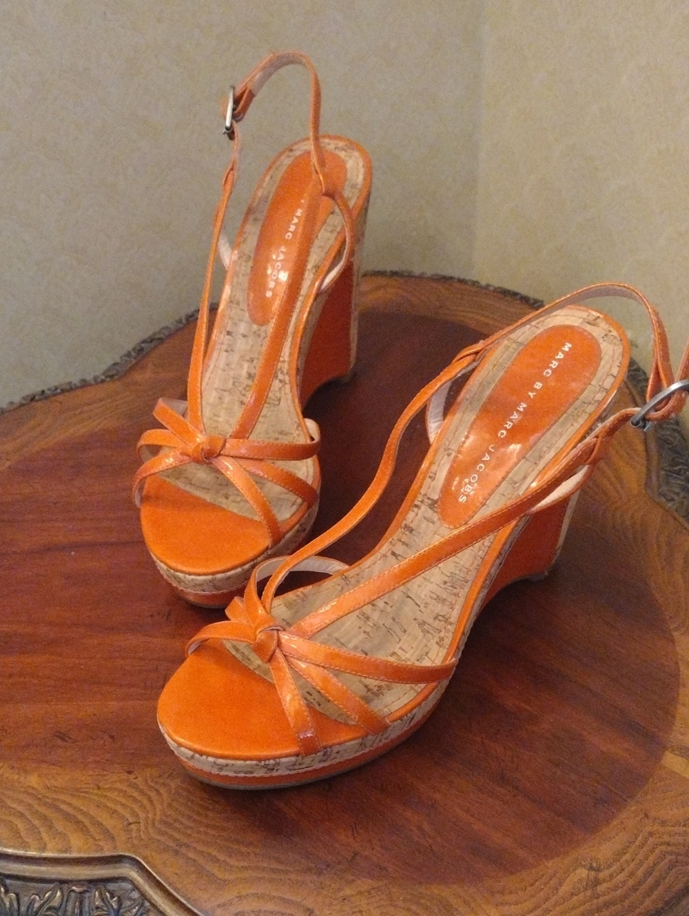 Marc by Marc Jacobs Orange Strappy Cork Wedge Sandals